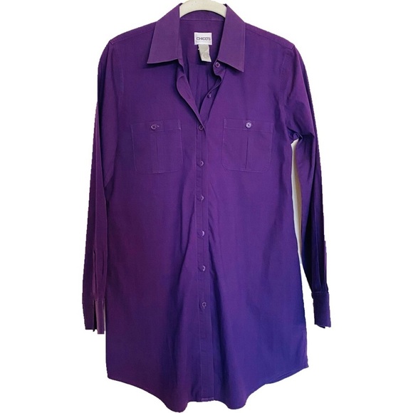 Chico’s Purple Long Tunic Button Down Front Shirt Size 0 / Small - Picture 1 of 13